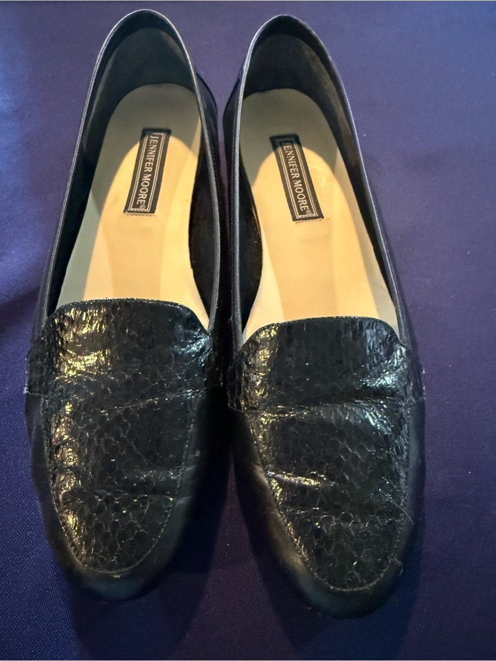 Jennifer Moore Black Croc-Textured Leather Loafers